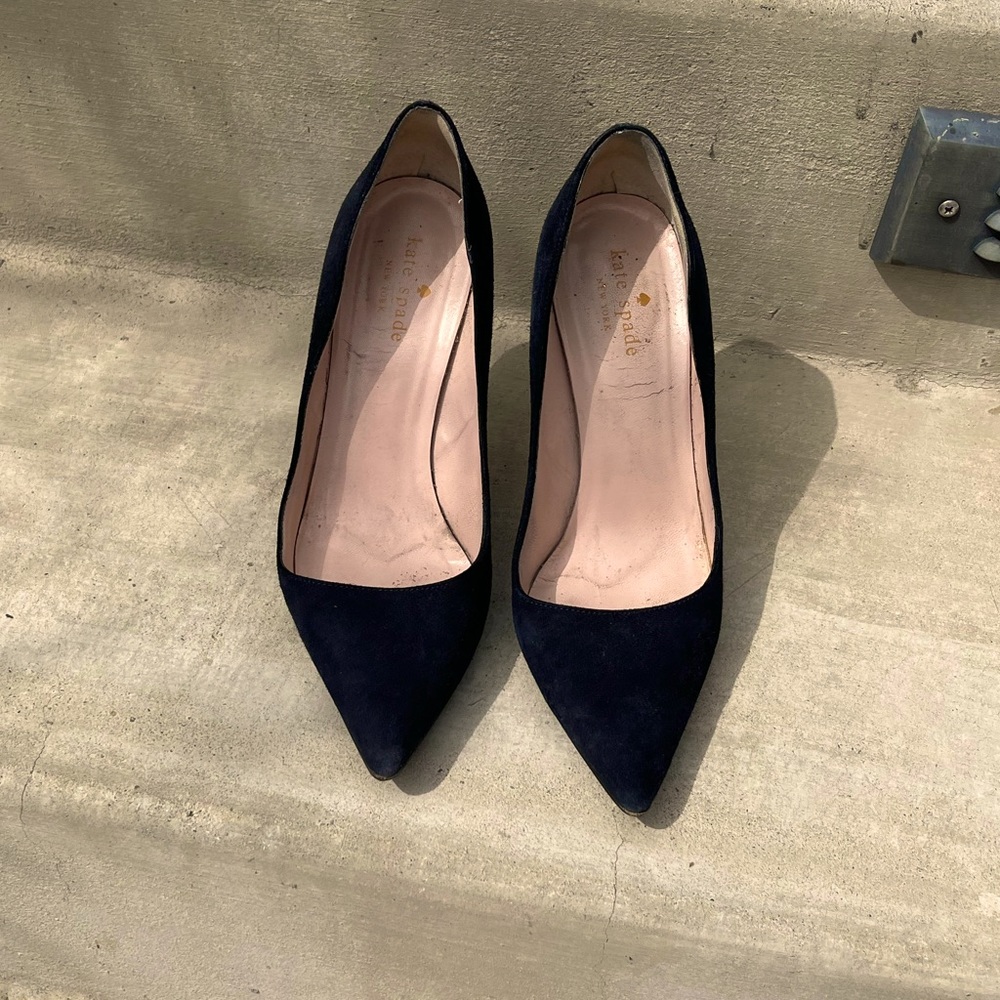 Kate Spade Navy Suede Pumps- covered soles for slippage
